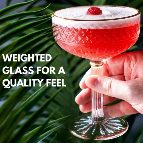 Vista 7 de VEMACITY - Juego de 2 vasos de Espresso Martini con relieve (10oz) - Vasos de copa con borde dorado para cócteles, champán y margaritas - Diseño