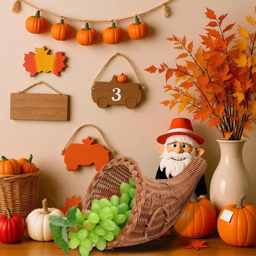 Vista 8 de HOMSFOU Cornucopia - Cestas de cuerno de imitación de vid de otoño, frutas de Acción de Gracias, cesta de cornucopia, bocina de pan para centro