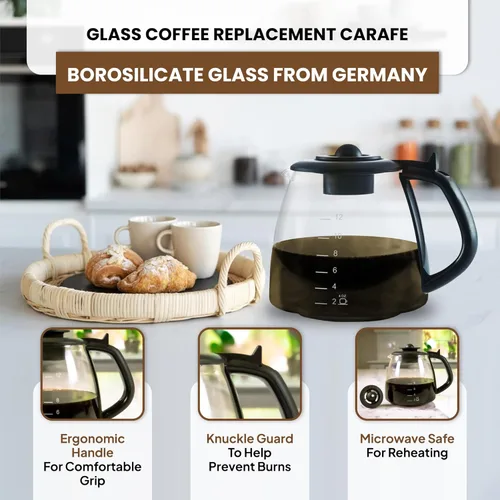 Vista 7 de Jarra de vidrio de repuesto de 12 tazas para Cuisinart, olla de vidrio de borosilicato, se adapta a varias cafeteras Cuisinart con jarra DCC-1200PRC