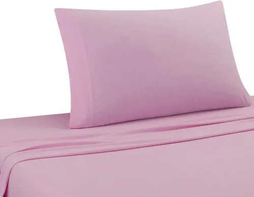DELANNA Juego de sábanas de punto de jersey suave, transpirable, tejido de camiseta rico en algodón (rosa, individual XL)