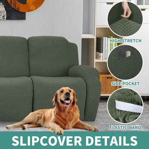 Vista 4 de YEMYHOM Funda elástica de 4 piezas para silla reclinable de jacquard con bolsillo lateral, antideslizante, ajustable, protector de muebles con parte