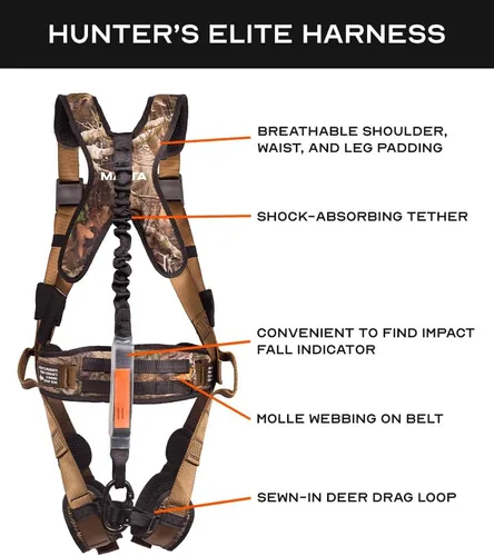 Vista 4 de Malta Hunting Safety Hunter's Elite - Juego de arnés de seguridad con correa de árbol, correa de alivio de arrastre de ciervo/suspensión