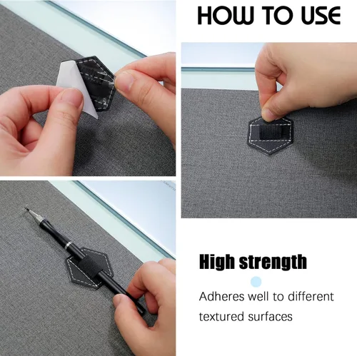 Vista 4 de Pajean 10 soportes para bolígrafo para cuaderno, autoadhesivos, de cuero, para cuadernos, con lazo elástico hexagonal diseñado para cuadernos