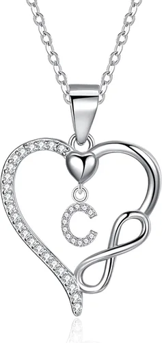ITS4YEO 925 Sterling Silver Infinity Heart Pendant Initial Necklaces Silver Necklace Zircon Pendant Necklaces for Women Jewelry Gift for Women Wife
