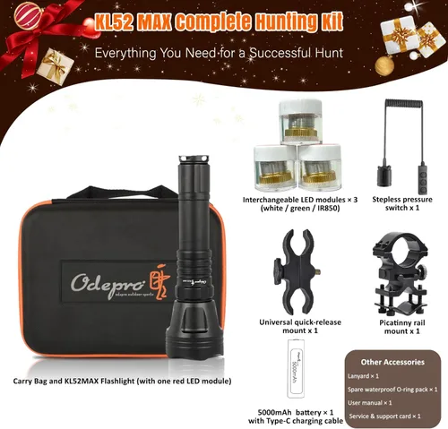 Vista 8 de KL52 MAX linterna de caza mejorada superbrillante de largo alcance con zoom para depredadores, luz LED roja, verde, blanca e IR850, interruptor