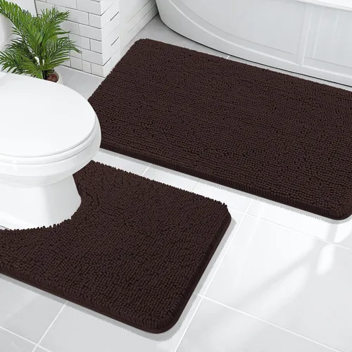 Vista 93 de OLANLY Juego de 2 alfombras de baño de felpilla suave y absorbente, antideslizantes, de secado rápido, lavables a máquina, accesorios de decoración