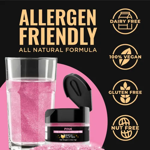 Vista 110 de Brew Glitter - Purpurina comestible rosa claro para bebidas, cócteles, cerveza y bebidas 1 frasco de 4g