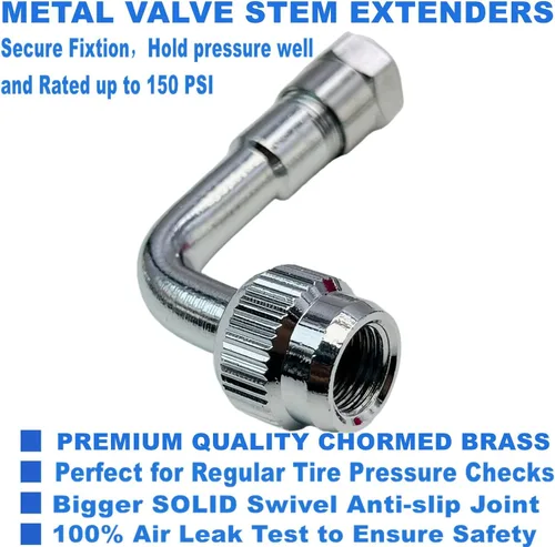 Vista 3 de Extensores de vástago de válvula, extensión de válvula de neumático Schrader de 45 grados, 90 grados, 135 grados, compatible con ruedas duales