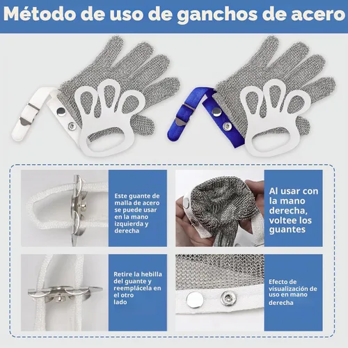 Vista 4 de Guante de Chainmail resistente al corte, Guante de protección de mano de acero inoxidable 316 de grado alimenticio, Guante de corte de malla Naranja