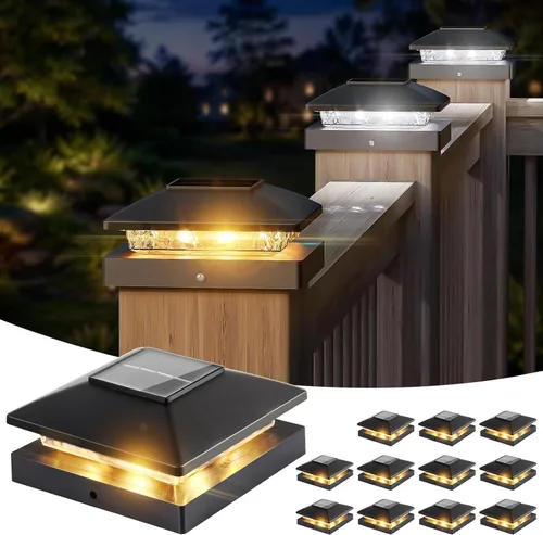 Vista 11 de JOFIOS Paquete de 12 luces solares con tapa de poste, impermeable IP65 Negro