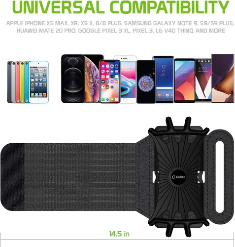 Vista 6 de Cellet Brazalete deportivo ajustable para fitness, funda resistente al agua, compatible con Apple iPhones, Samsung Galaxy, Google Pixel Smartphones
