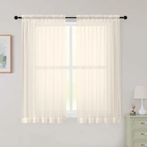 Vista 249 de 2 paneles de cortinas traslúcidas blancas para dormitorio, sala de estar, 96 pulgadas de largo, modernas, suaves, ligeras, con bolsillo para barra