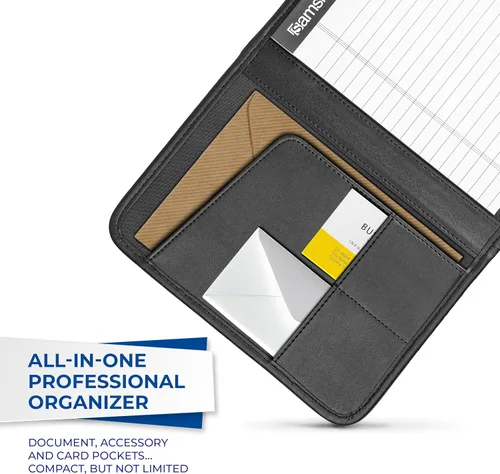 Vista 7 de Samsill Professional Padfolio, cartera mini de piel sintética, con bloc de notas de 5 x 8, color negro
