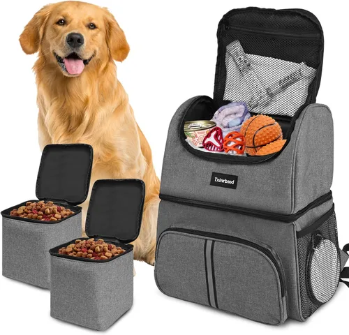 Bolsas para perros para viajes, bolsa de pañales para mascotas, aprobada por aerolíneas, bolsa de viaje de comida para perros con 2 contenedores de