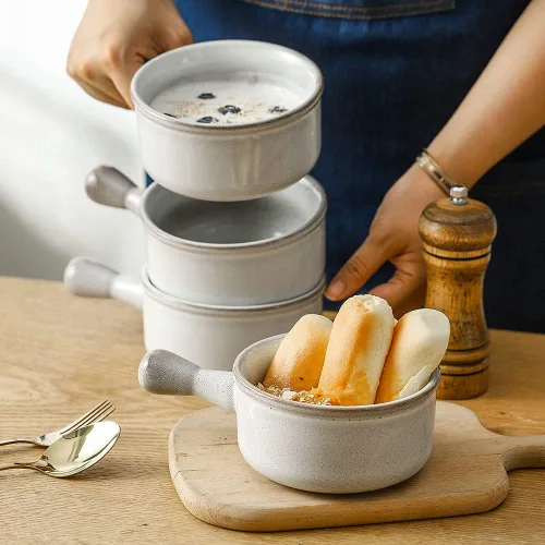 Vista 5 de KOOV Tazones de sopa de cebolla francesa con asas aptos para microondas, 15 onzas de cerámica para sopa de avena, cereales, estofado, postre