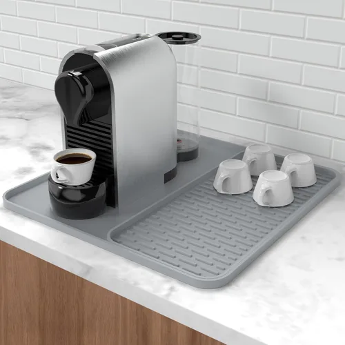 Vista 9 de Tapete de silicona para café, 16 x 16 pulgadas, tapete de café con tapete de secado de platos desmontable para encimeras de cocina, accesorios