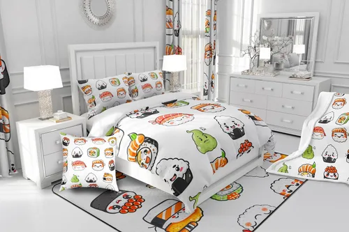 Vista 6 de Feelyou Manta con patrón de sushi de forro polar de estilo japonés para sofá, sofá de viaje, para adolescentes, manta sherpa con temática