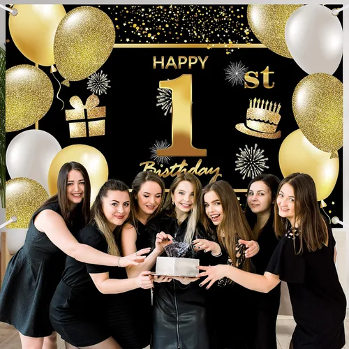 Vista 3 de Cartel de 1er feliz cumpleaños - Decoraciones para fiesta de cumpleaños de hombres