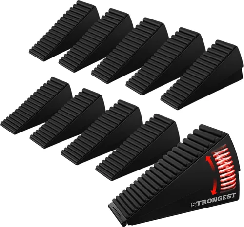 Vista 9 de Strongest Home Cuña de tope de puerta resistente (2 piezas negras), tope de puerta de goma antideslizante y metal para puertas pesadas, funciona