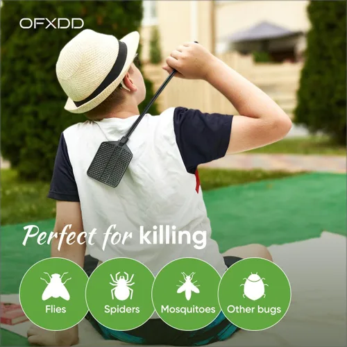 Vista 5 de Matamoscas de goma, paquete de matamoscas largo, matamoscas resistente, todos los colores negros (paquete de 3)