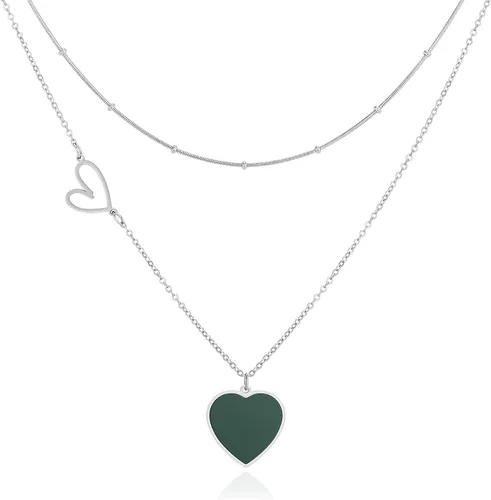 Linawe Gargantilla de cadena con dije de corazón de doble capa, collar apilado para mujer, oro rosa de 14 quilates, tono plateado, disfraz de amor,