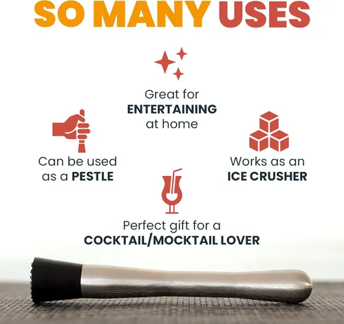 Vista 4 de Muddler de bebidas para cócteles, 8 pulgadas anticuado/menta julep/Mojito Muddler, bartend de acero inoxidable, herramienta de muddler de cocina