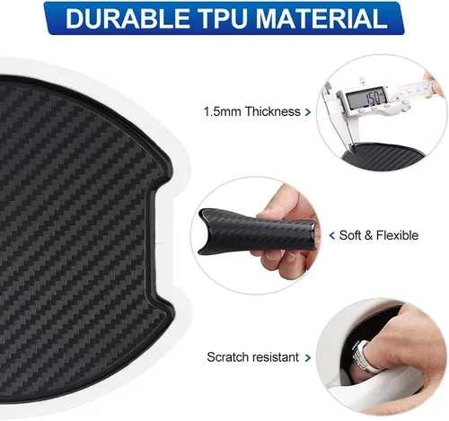 Vista 4 de JDMON Protector contra arañazos para manija de puerta de automóvil, 4 piezas de TPU con textura de fibra de carbono, adhesivo 3D, ajuste universal