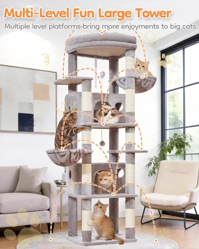 Vista 9 de Taoqimiao Heavy Duty Cat Tree, 73in Cat Tower for Indoor Cats 25 lbs+, Extra Large Cat Tree, 2 Widen Condos, Enlarged Sleeping Platform, 9