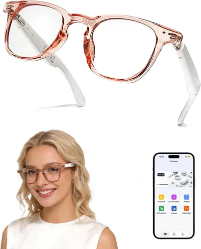 Gafas Bluetooth para mujeres y hombres con Bluetooth 5.4, gafas de traducción con bloqueo de luz azul y lentes de cambio de color, asistente de voz,