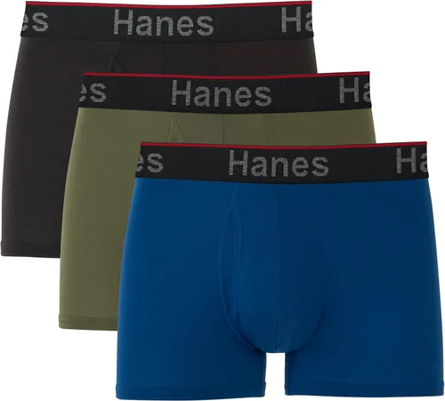 Hanes Total Support Pouch - Calzoncillos tipo bóxer para hombre, antirozaduras, absorben la humedad, control de olores, paquete de 3 (pierna regular