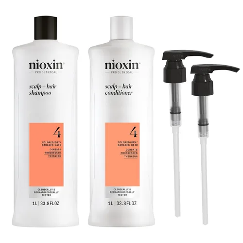 Vista 15 de Nioxin Shampoo & Conditioner Liter Duo Sets Prepacks with Pumps Included Systems 1-4 For Natural, Colored, & Damaged Hair with Light to