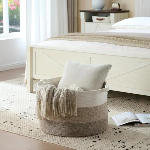 Vista 6 de Luxury Little Cesta de Almacenamiento Extra Grande para Guardería, 22 x 22 x 14 pulgadas - Cestas de Cuerda de Algodón 100% con Asas, Cesta