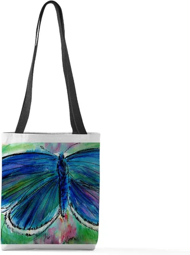 CafePress Blue Butterfly! Nature Art! Small Tote Bag 13"x13" Reusable Grocery Shopping Sling Tote Bag