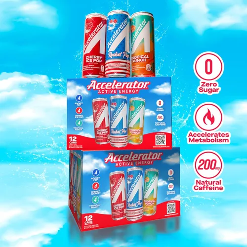 Vista 19 de Accelerator Bebida energética sin azúcar, lata de helado de cereza de 12 onzas (paquete de 12), bebidas energéticas sin azúcar con energía sostenida