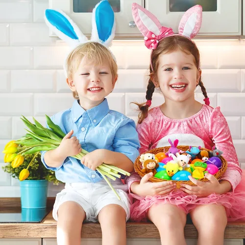 Vista 6 de 12 huevos de Pascua rellenos con marionetas de dedo para rellenar cestas de Pascua, búsqueda de huevos de Pascua, recuerdo de fiesta de Pascua