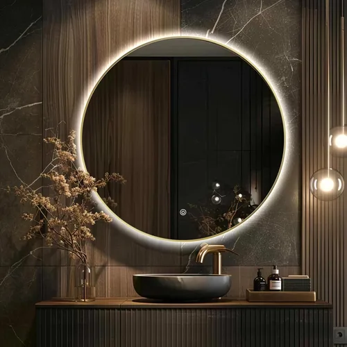 Vista 11 de Espejo de Baño LED Redondo de 30 Pulgadas, Espejo de Tocador Retroiluminado de Pared con Marco Biselado de 45°, Espejo Iluminado para Dormitorio