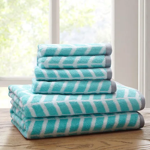 Vista 6 de Intelligent Design Juego de toallas para baño de algodón ultra suaves modelo Nadia de secado rápido, muy absorbentes Verde azulado/gris
