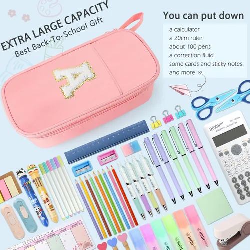 Vista 6 de Estuche Grande para Lápices, Bolsa de Lápices de Gran Capacidad, Bolsa de Lápices Personalizada con Inicial con Cremallera Suave, Múltiples