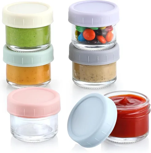 Vista 8 de VITEVER [Paquete de 6] Recipientes para Aderezo de Ensalada Para Llevar, Condimento Pequeño de Vidrio de 2.7 oz con Tapas, Juego de Tazas