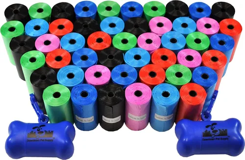 Vista 10 de Downtown Pet Supply Bolsas para excrementos con estampado de huellas de arcoíris (520 CT y 2 dispensadores), a prueba de fugas, sin perfume, se