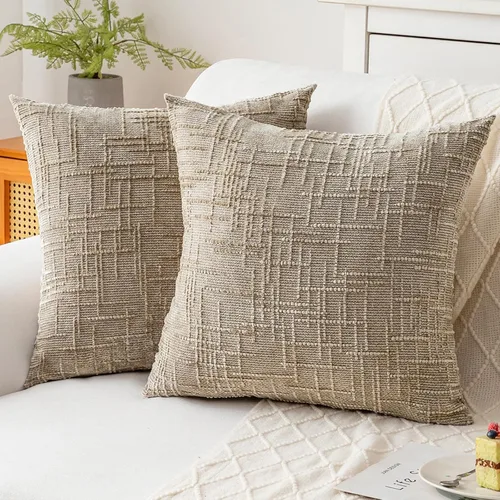 Vista 16 de Fundas de almohada decorativas de 18 x 18 pulgadas, juego de 4, suaves, sólidas, de estilo granja, fundas de almohada de chenilla para sofá, fundas