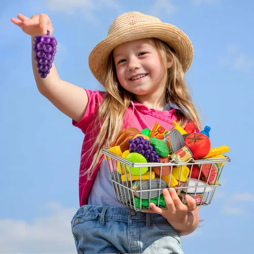 Vista 5 de 55 piezas de juego de alimentos de simulación de tienda de comestibles con cesta de compras para niños, niños pequeños de 1 a 3 y 4 a 8 años