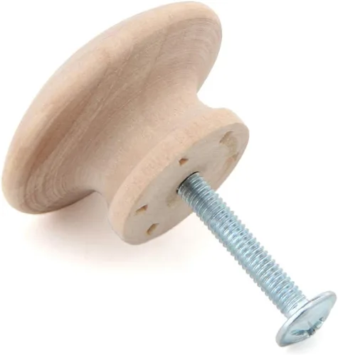 Vista 3 de Silverline Paquete de 6 pomos redondos de madera para cajones de 1-1/2 pulgadas, tiradores de gabinete sin terminar, accesorios para cajones