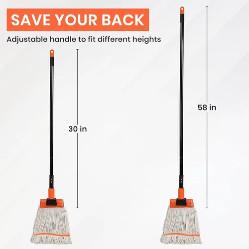 Vista 6 de Trapeador comercial, mopa industrial resistente de 58 pulgadas para limpieza de suelos, mopa húmeda de algodón con cuerda para el hogar, garaje