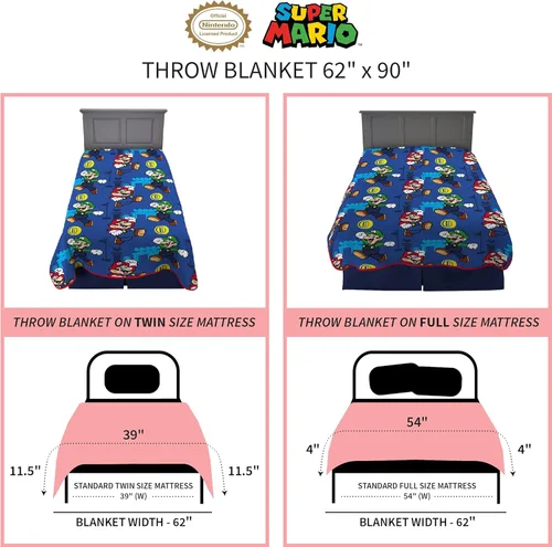 Vista 5 de Franco - Manta de felpa supersuave para niños, 62 x 90 pulgadas, Super Mario, AB0518
