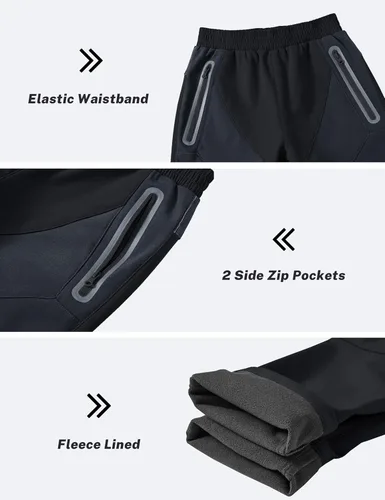 Vista 6 de MoFiz Pantalones de esquí con forro polar y cintura elástica para niños, impermeables, con bolsillo con cremallera