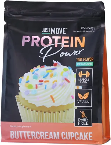Just Move Protein - Cupcake de Crema de Mantequilla - Vegano (Basado en Plantas), Orgánico, Sin Lácteos, Sin Soja, Sin Gluten, Keto, Sin Maní, 20g