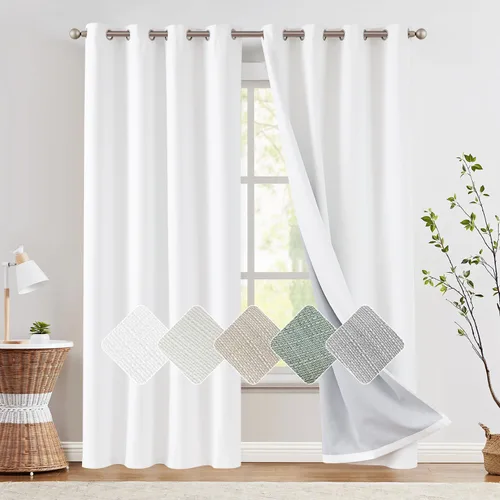 Vista 23 de jinchan Cortinas 100% opacas para dormitorio y sala de estar, de lino, cortinas opacas de 108 pulgadas de largo, cortinas para oscurecer