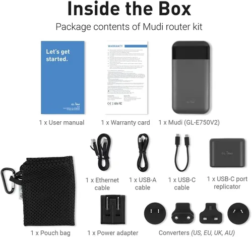 Vista 7 de GL.iNet GL-E750V2 (MUDI) 4G LTE Hotspot Wi-Fi portátil para viajes Dispositivo de punto de acceso móvil, OpenWrt, OpenVPN, WireGuard, 7000mAh