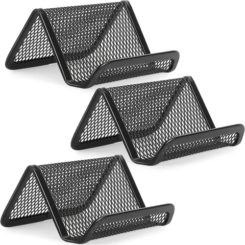 Vista 9 de MaxGear Tarjetero de malla para escritorio, soporte de metal negro con 50 tarjetas, paquete de 2 soportes resistentes para oficina